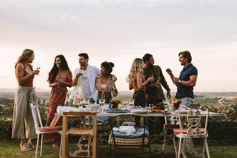 Friends gathering at an outdoor event